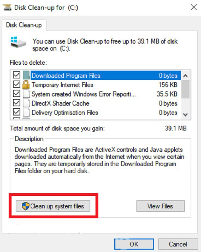 Click vào Clean up system files để giải phóng nhiều bộ nhớ hơn 