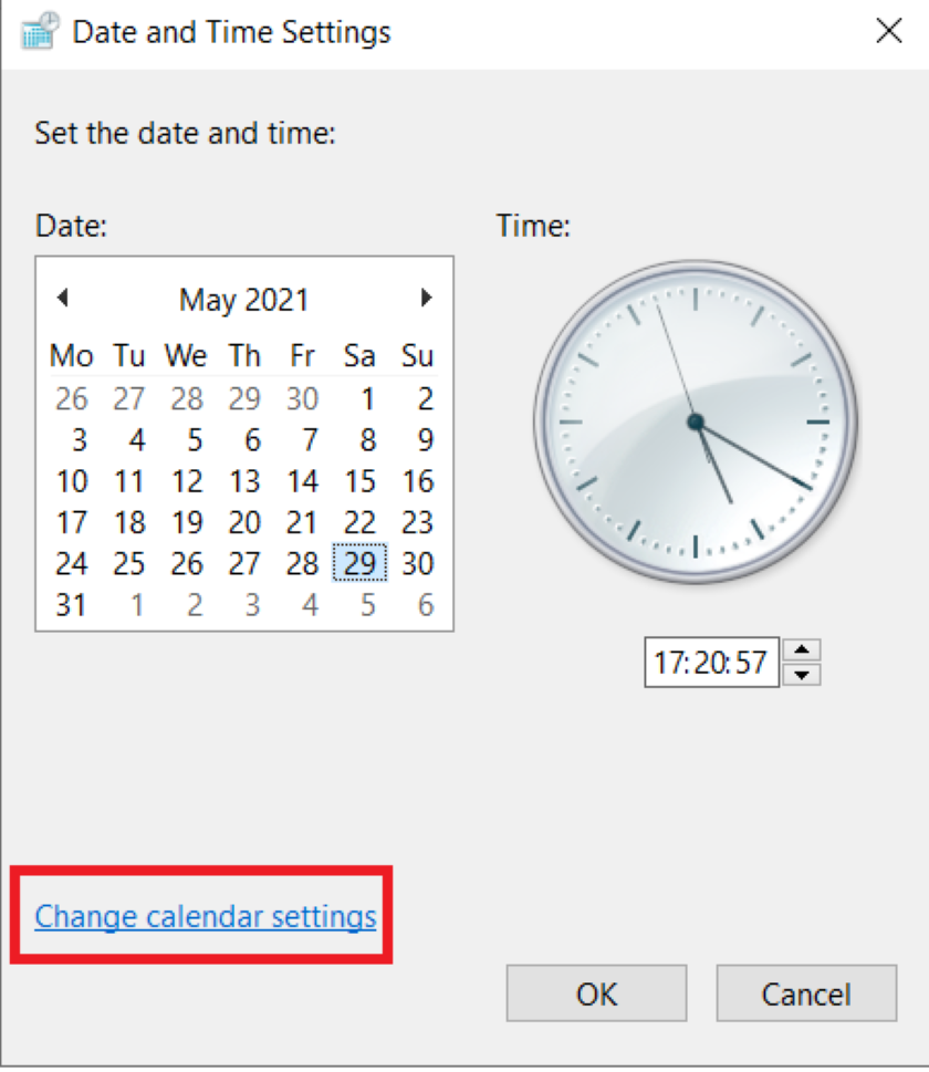Chọn vào dòng Change calendar settings