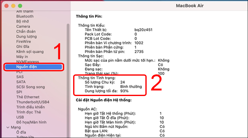 Số lần sạc Macbook hiển thị ở Số lượng chu kỳ (Cycle count)