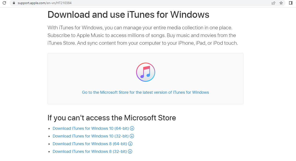 Giao diện ứng dụng iTunes trên máy tính Win 8