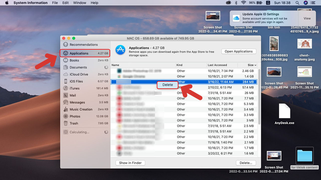 Cách xóa ứng dụng trên Macbook bằng phần Quản lý bộ nhớ 