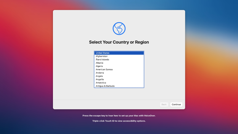 Hệ thống yêu cầu bạn lựa chọn vùng hoặc quốc gia
